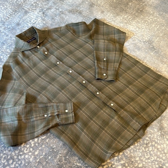 RALPH LAUREN PURPLE LABEL 100% LINEN MENS DRESS SHIRT SIZE 16.5 - Picture 10 of 11